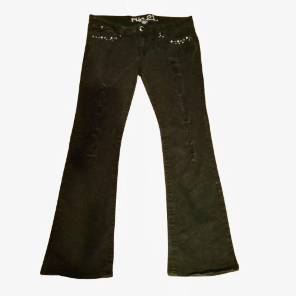 11/12 black fit n flare Y2K Sequined 5 Pocket Super Lowrise Distressed jeans
